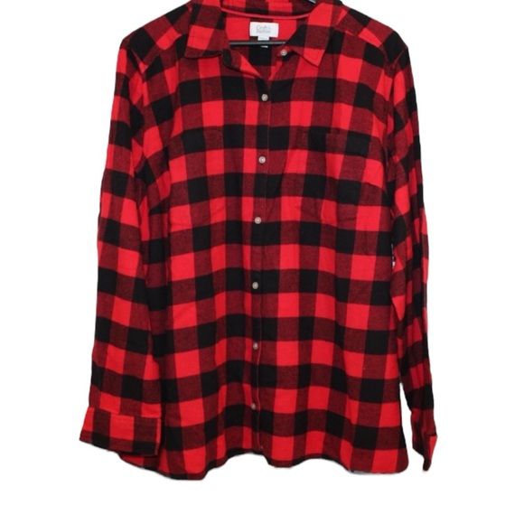 CROFT & BARROW NWT Plaid Flannel Shirt in Red/Black Size PXXL — PETITE XXL — NWT - Picture 2 of 9